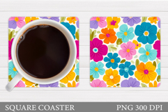 Flowers Coaster Sublimation. Floral Coaster Design Product Image 1