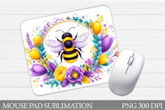 Bee Mouse Pad Sublimation. Bee Flowers Mouse Pad Design Product Image 1