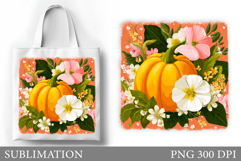 Pumpkin Tote Bag Sublimation. Pumpkin Flowers Tote Bag Product Image 1