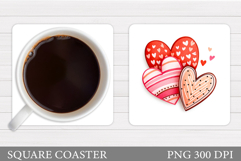 Hearts Coaster Sublimation. Valentines Coaster Design Product Image 1