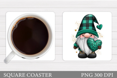 St Patrick Gnome Coaster. St Patrick Coaster Sublimation Product Image 1