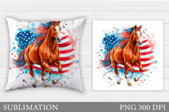 Patriotic Horse Pillow Design. Patriotic Pillow Sublimation Product Image 1