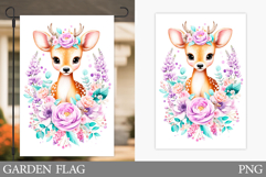 Cute Deer Garden Flag Design. Deer Flowers Garden Flag Product Image 1