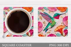Hummingbird Square Coaster. Hummingbird Coaster Sublimation Product Image 1
