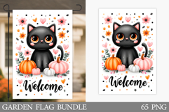 Black Cat Garden Flag. Cute Halloween Garden Flag Design Product Image 1