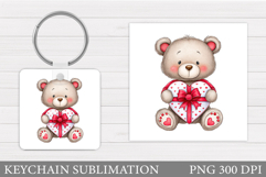 Valentines Bear Keychain. Valentines Keychain Sublimation Product Image 1