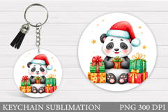 Christmas Panda Keychain. Winter Panda Keychain Sublimation Product Image 1