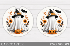 Cute Ghost Car Coaster Design. Halloween Car Coaster Product Image 1