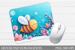 Cute Bee Mouse Pad Design. Bee Flowers Mouse Pad Sublimation Product Image 1