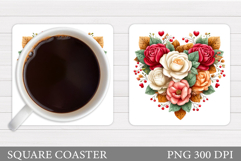 Floral Heart Coaster Sublimation. Valentine Coaster Design Product Image 1