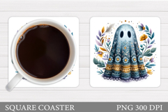 Cute Halloween Coaster Sublimation. Ghost Coaster Design Product Image 1