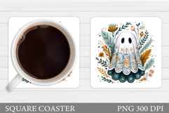 Cute Ghost Coaster Design. Cute Halloween Sublimation Product Image 1