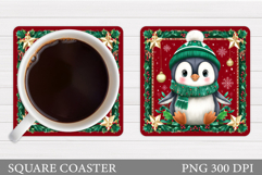 Christmas Penguin Coaster. Cute Penguin Sublimation Product Image 1