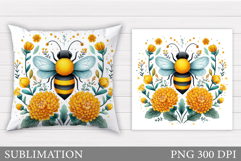 Bee Pillow Sublimation. Bee Flowers Pillow Design Product Image 1