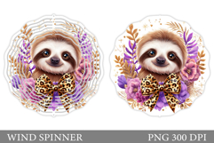 Cute Sloth Wind Spinner Design. Sloth Flowers Wind Spinner Product Image 1