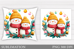 Cute Snowman Pillow Sublimation. Christmas Pillow Design Product Image 1