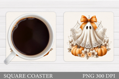 Cute Ghost Coaster Design. Cute Halloween Sublimation Product Image 1