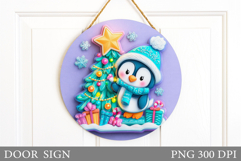 Christmas Penguin Door Sign. Christmas Door Sign Sublimation Product Image 1