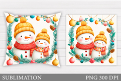 Cute Snowman Pillow Sublimation. Christmas Pillow Design Product Image 1