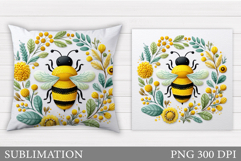 Bee Pillow Sublimation. Bee Flowers Pillow Design Product Image 1