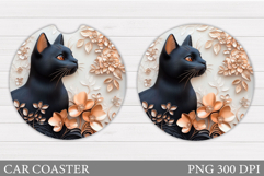 Cute Cat Car Coaster. Cat Flowers Car Coaster Sublimation Product Image 1