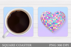 Disco Heart Coaster Design. Valentine Coaster Sublimation Product Image 1