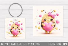Valentines Bee Keychain. Valentines Keychain Sublimation Product Image 1