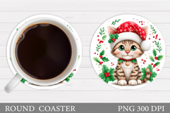 Christmas Cat Coaster Design. Christmas Coaster Sublimation Product Image 1