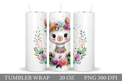 Cute Lama Tumbler Design. Lama Flowers Tumbler Sublimation Product Image 1