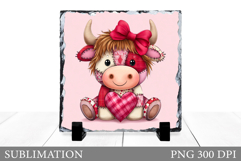 Patchwork Cow Sublimation. Valentines Cow Slate Design Product Image 1