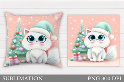Christmas Cat Pillow Design. Christmas Pillow Sublimation Product Image 1