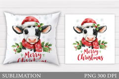Christmas Cow Pillow Design. Christmas Pillow Sublimation Product Image 1