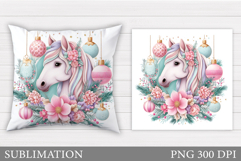 Christmas Horse Pillow Design. Christmas Pillow Sublimation Product Image 1
