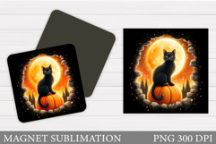 Black Cat Magnet Sublimation. Cat Halloween Magnet Design Product Image 1