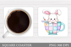 Cute Bunny Coaster Design. Spring Bunny Coaster Sublimation Product Image 1