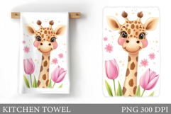 Cute Giraffe Kitchen Towel. Giraffe Flowers Kitchen Towel De Product Image 1