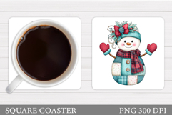 Cute Snowman Coaster Design. Christmas Coaster Sublimation Product Image 1