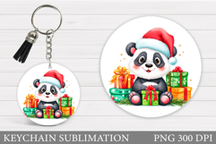 Christmas Panda Keychain. Winter Panda Keychain Sublimation Product Image 1