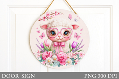 Cute Lamb Door Sign Sublimation. Spring Door Sign Design Product Image 1