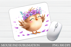 Cute Bird Mouse Pad Design. Spring Mouse Pad Sublimation Product Image 1
