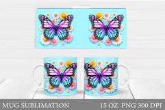 Butterfly Mug Sublimation. Butterfly Flowers Mug Design Product Image 1