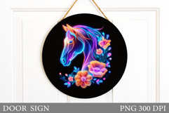 Horse Door Sign Sublimation. Horse Flowers Door Sign Design Product Image 1