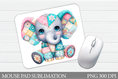 Patchwork Elephant Mouse Pad. Cute Elephant Mouse Pad Product Image 1