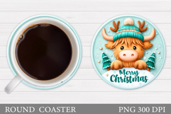 Christmas Cow Coaster. Christmas Cow Coaster Sublimation Product Image 1