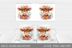 Cute Cow Mug Sublimation. Cow Flowers Mug Wrap Design Product Image 1