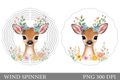 Cute Deer Wind Spinner. Deer Flowers Wind Spinner Design Product Image 1