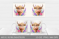 Cute Cow Mug Sublimation. Cow Flowers Mug Wrap Design Product Image 1