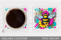 Bee Coaster Sublimation. Bee Flowers Coaster Design Product Image 1