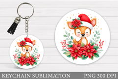 Cute Deer Keychain Design. Christmas Keychain Sublimation Product Image 1
