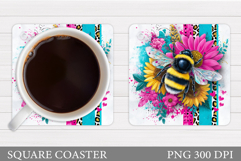 Bee Coaster Sublimation. Bee Flowers Coaster Design Product Image 1